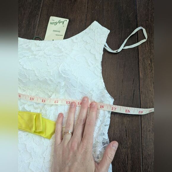 Vintage Deadstock 1950s 60s White Lace Maxi Sheath Dress Yellow Bow Belt S Small - Picture 2 of 10